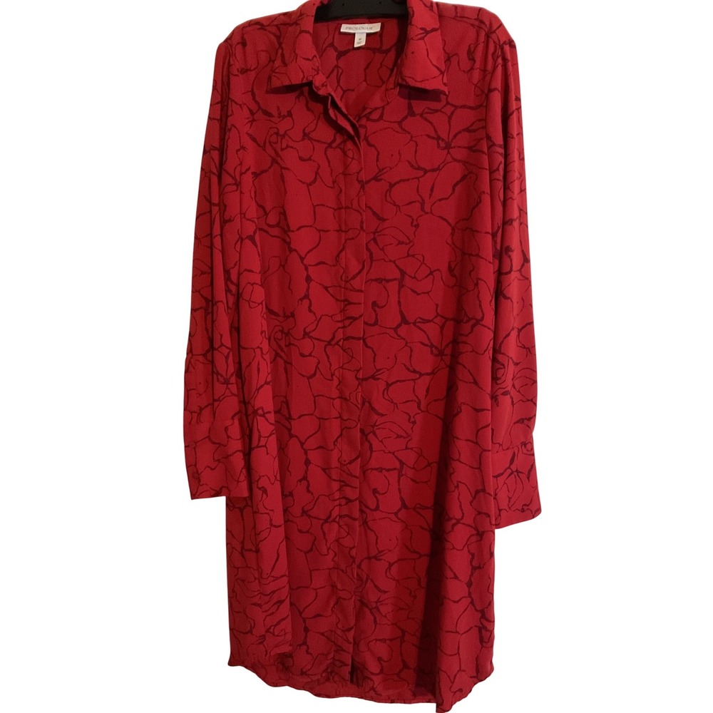 PROLOGUE Red Floral Print Long Sleeve Button Front Midi Shirt Dress Size M